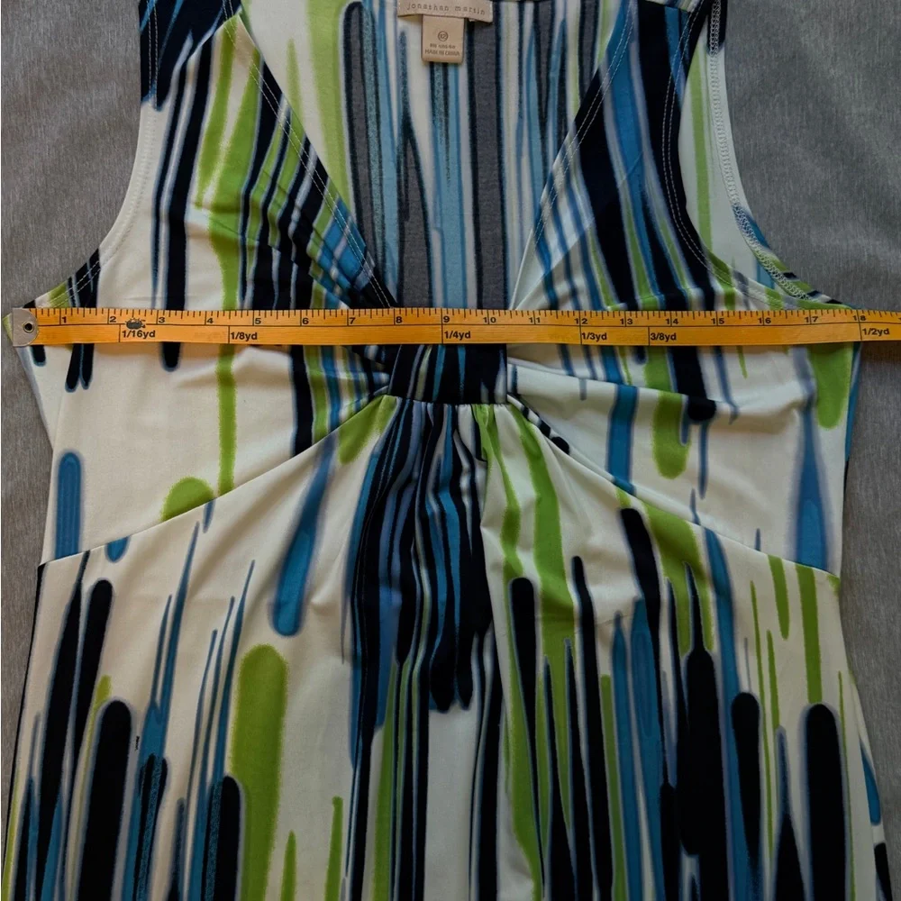 Jonathan Martin Vtg 90’s Abstract Maxi Dress Sz 12 Blue Green Watercolor Ruffle - Picture 5 of 9